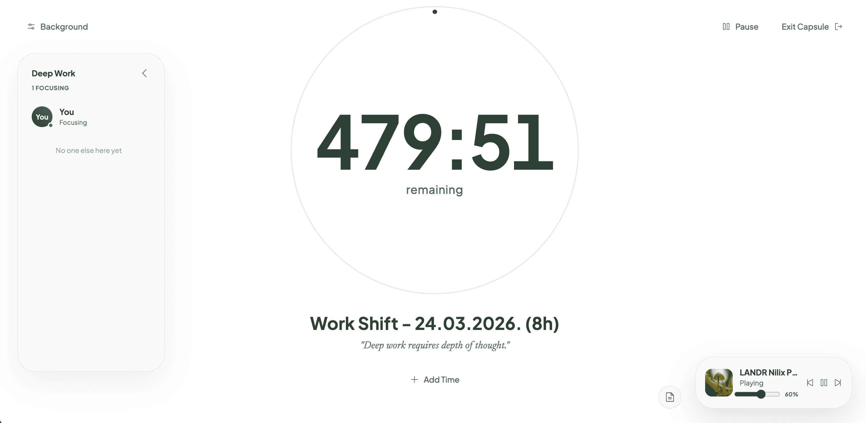 Focus timer, clean session view